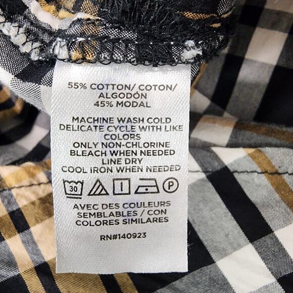 LOFT Women Shirt Black Tan Plaid Button Up Long Sleeve Casual Size Small Relaxed - Picture 9 of 10